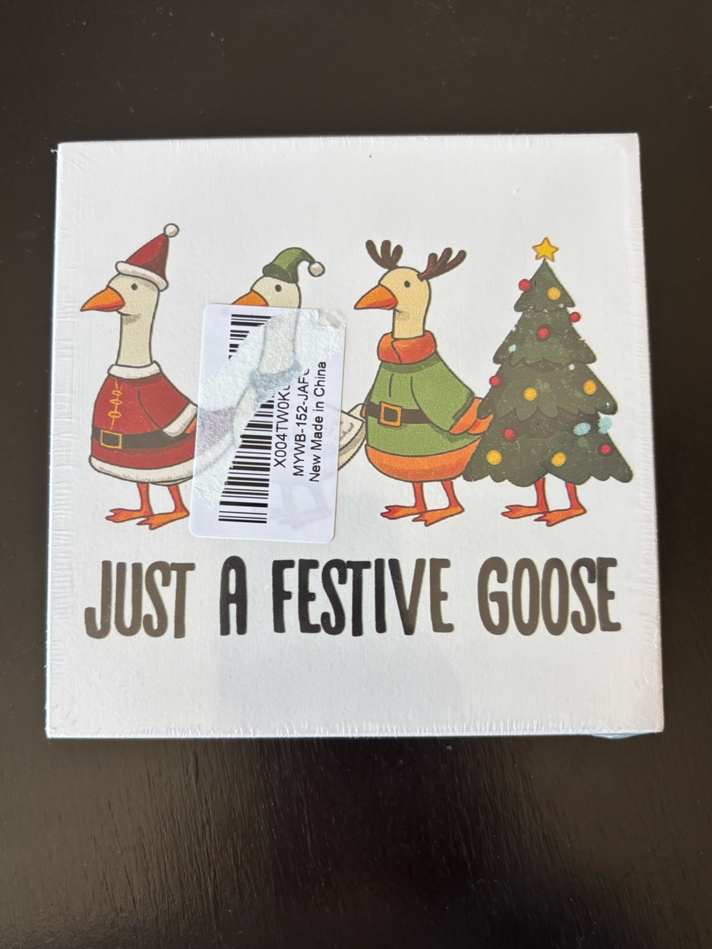 Just A Festive Goose - Holiday Porch Goose Small Decor Block - White, Red, Green